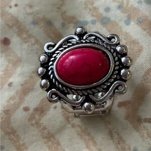 Elegant Silver and Pink Statement Ring